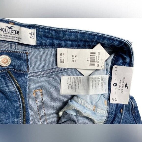 Hollister Blue Patchwork Curvy High Rise Mom Jeans Size 31 - Picture 3 of 8